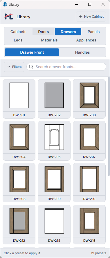 Asset Library — Drawers tab