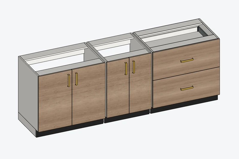 Same cabinet layouts after selected front finishes change to wood