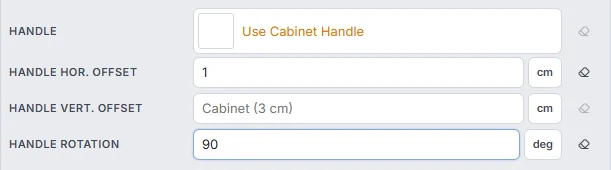 Individual handle offsets and rotation with inherited cabinet values