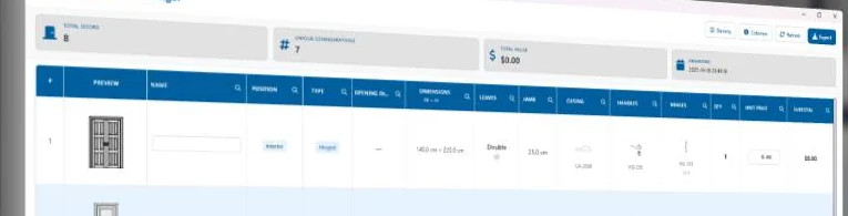 ML Doors Schedule Data Manager with door records and the export control