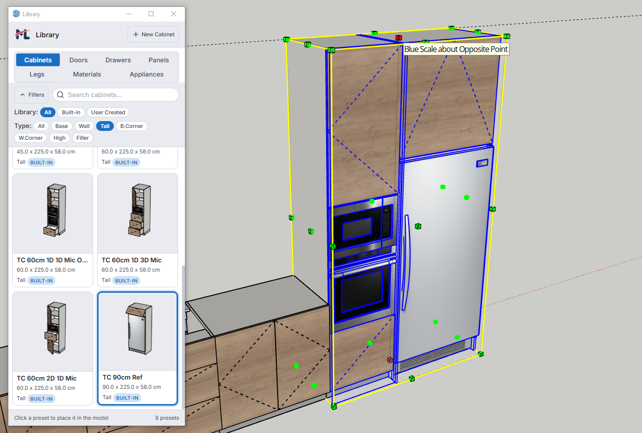 Dynamic Component scaling — cabinet resizes while panels maintain thickness
