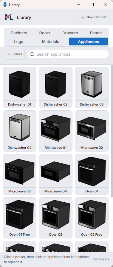 Asset Library — Appliances tab