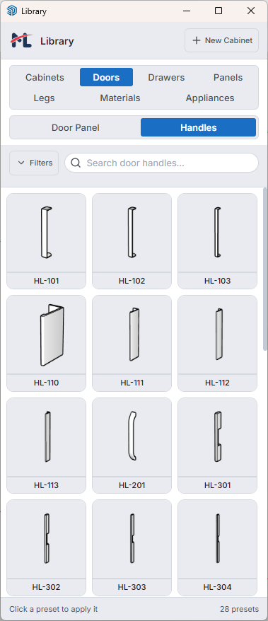 Asset Library — Door handles tab