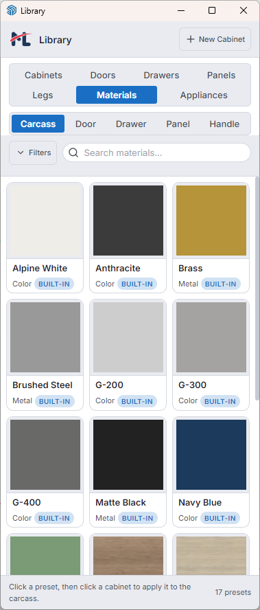 Asset Library — Materials tab