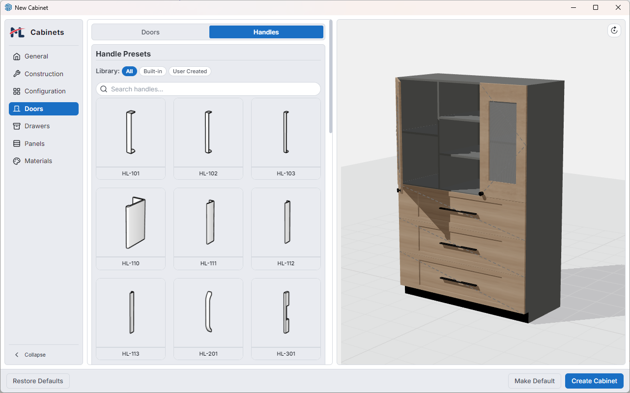 Doors Tab — door handle presets